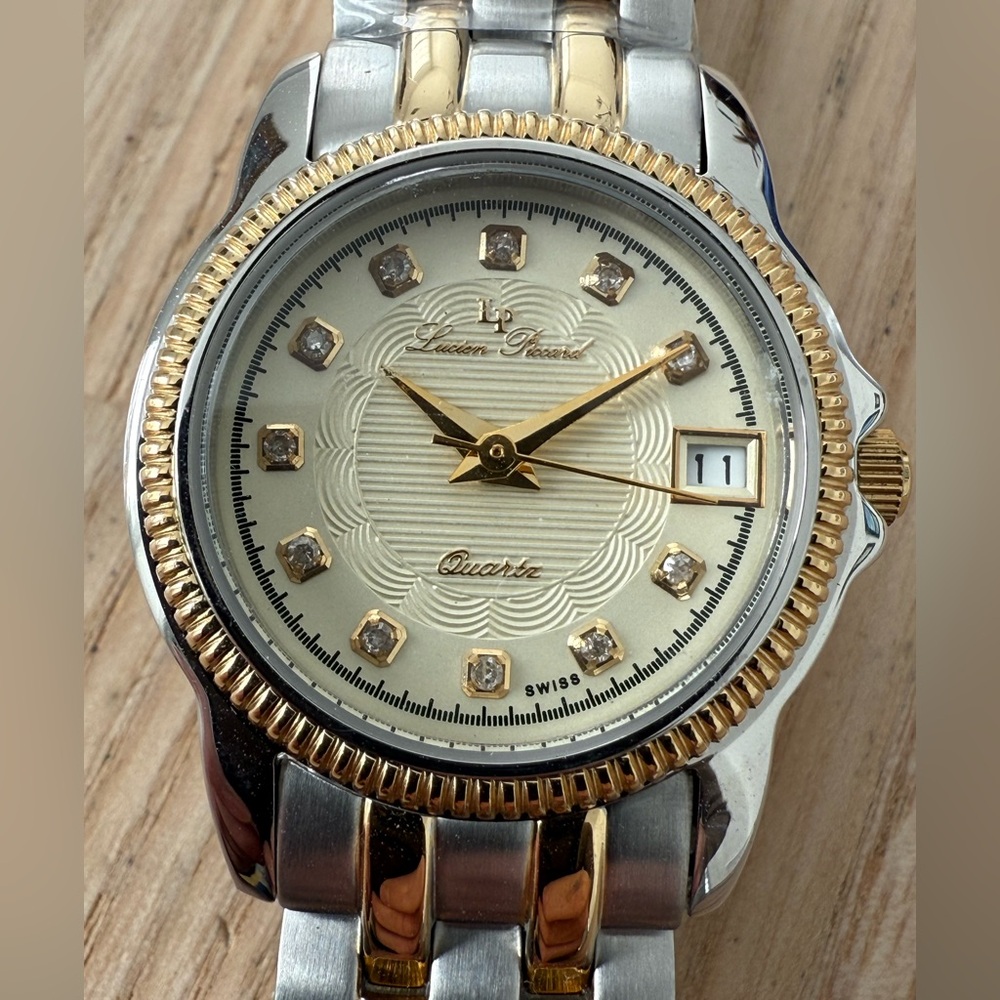 Lucien Piccard Diamond New IOB Ladies Watch Two-Tone Case Bracelet Gold Dial